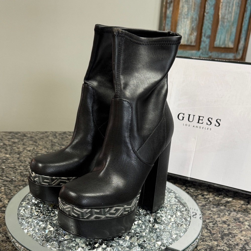 Guess Cabala Black Platform Boots with Silver Accents NWT 7 - Picture 5 of 14